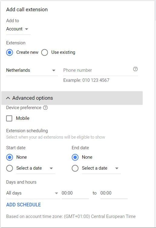 Google Ads Oproepextensie