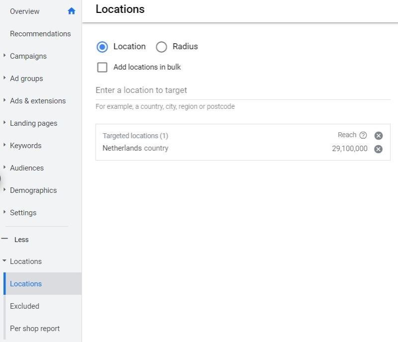 Google Ads Locatie Targeting